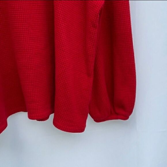 Take 50% OFF- Ava & Viv Waffle Knit Monk Neck Red Sweater, Size-1X - Picture 4 of 7